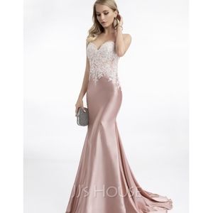 Pink satin sequin jjs house prom dress